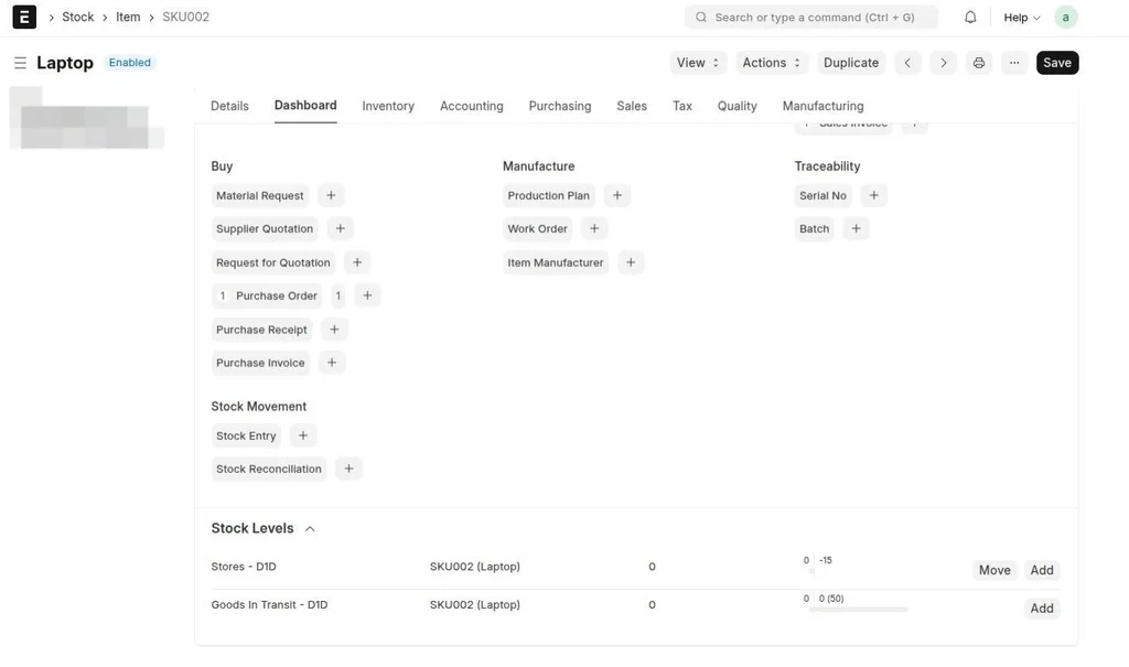 ERPNext Inventory Tracking